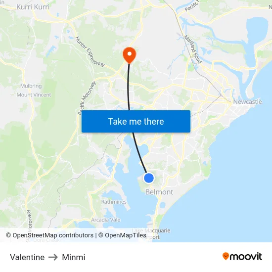 Valentine to Minmi map