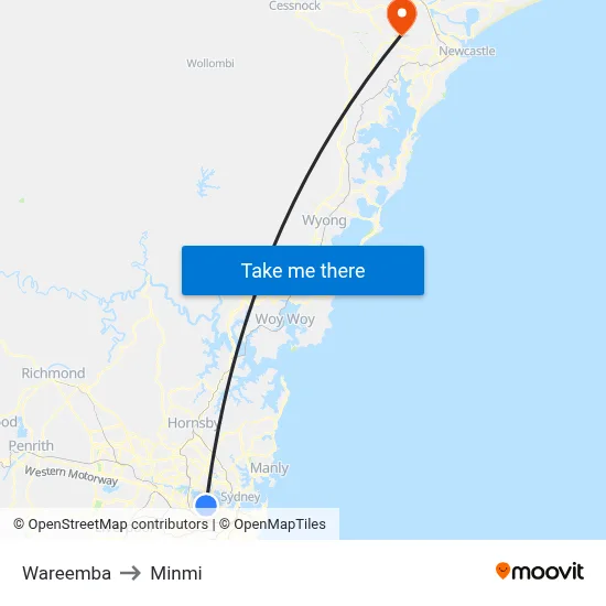 Wareemba to Minmi map