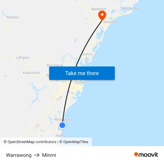 Warrawong to Minmi map
