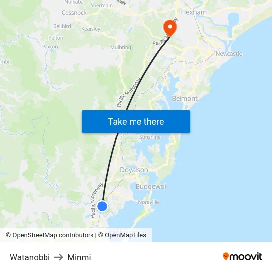 Watanobbi to Minmi map