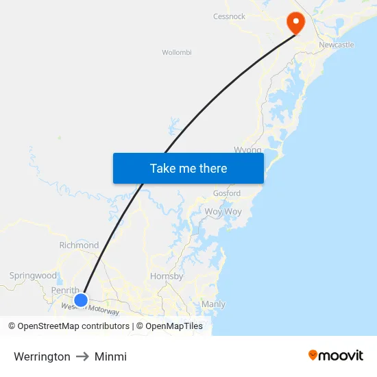 Werrington to Minmi map
