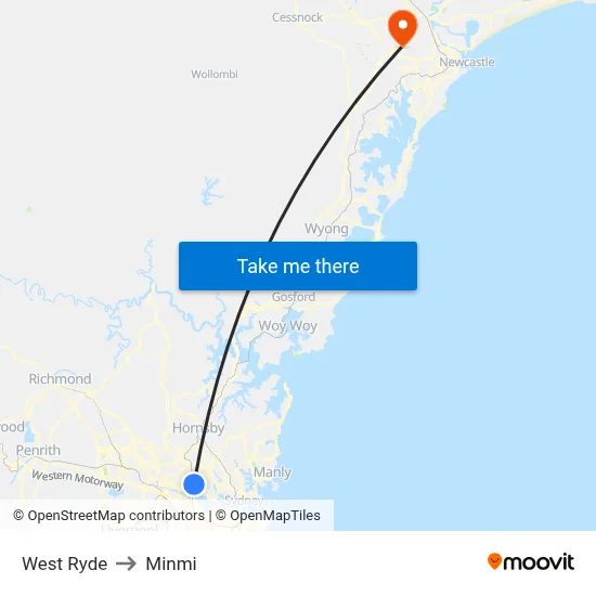 West Ryde to Minmi map