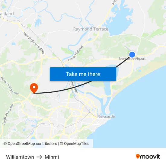 Williamtown to Minmi map