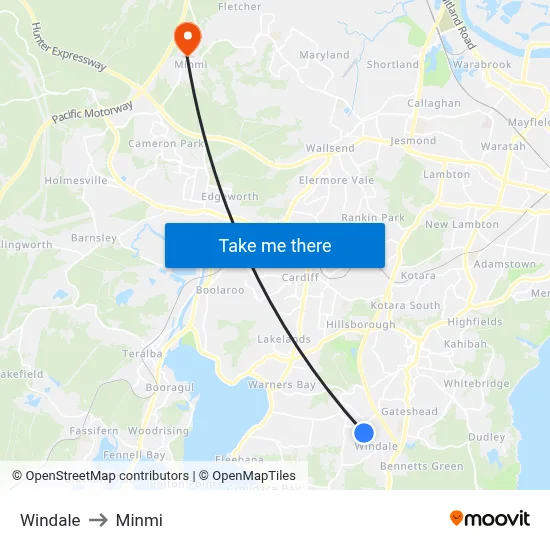 Windale to Minmi map