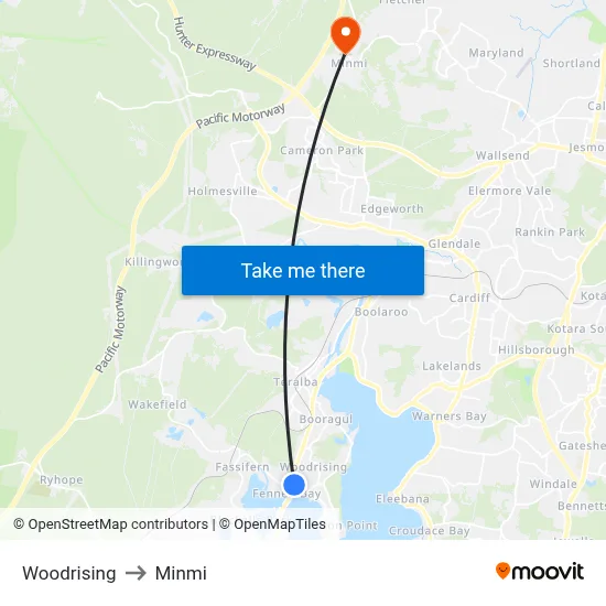 Woodrising to Minmi map