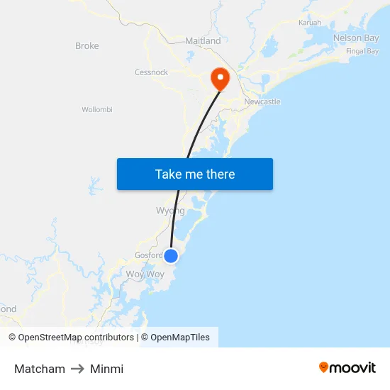 Matcham to Minmi map