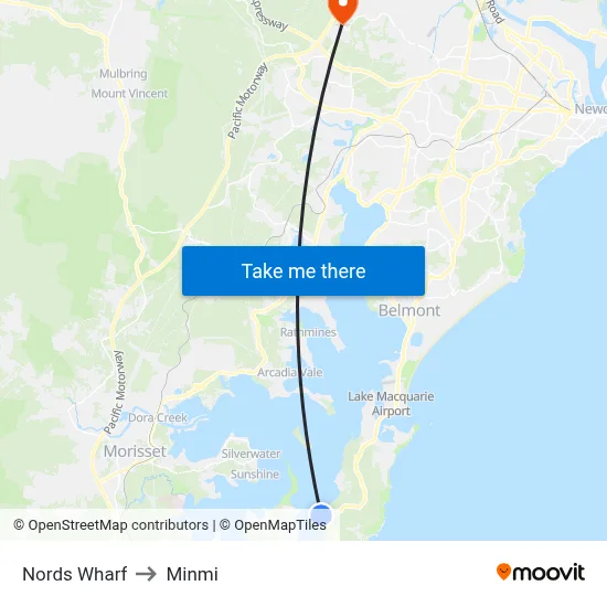Nords Wharf to Minmi map