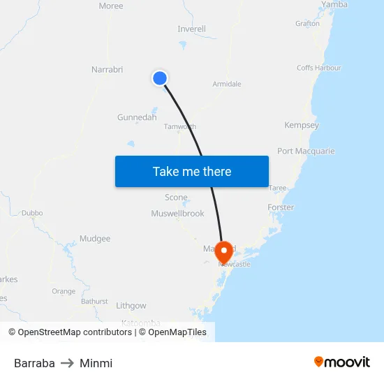 Barraba to Minmi map