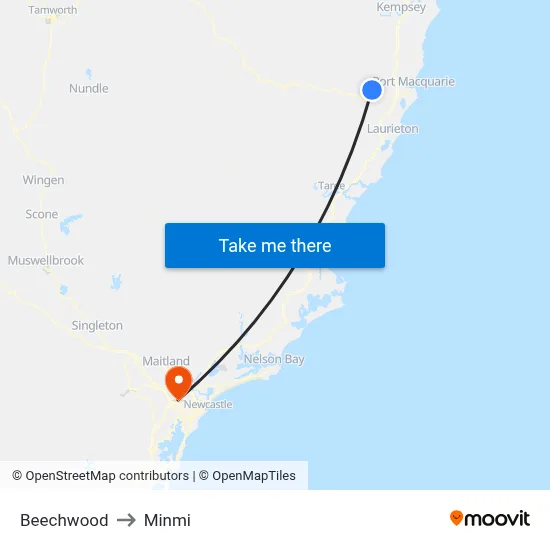 Beechwood to Minmi map