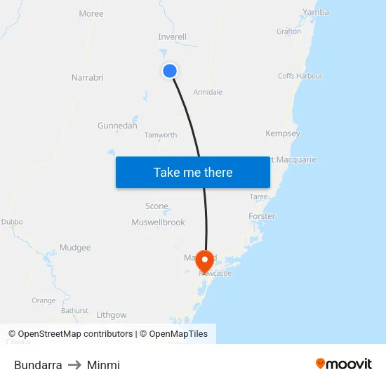 Bundarra to Minmi map
