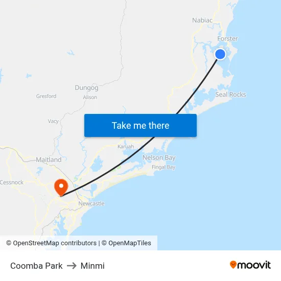 Coomba Park to Minmi map