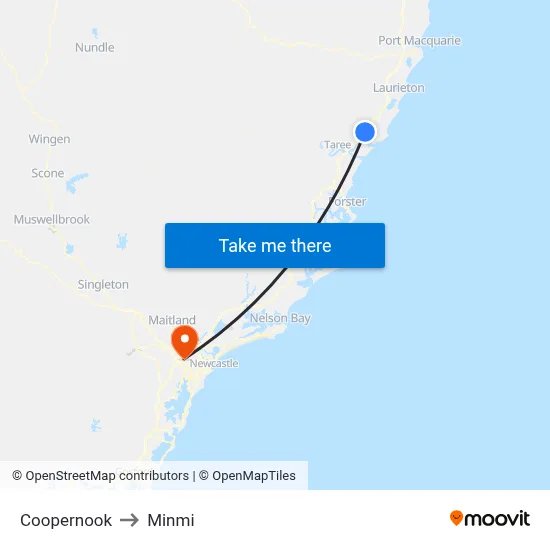 Coopernook to Minmi map