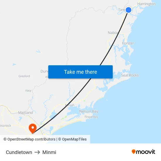 Cundletown to Minmi map