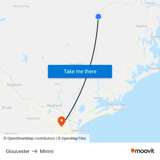 Gloucester to Minmi map