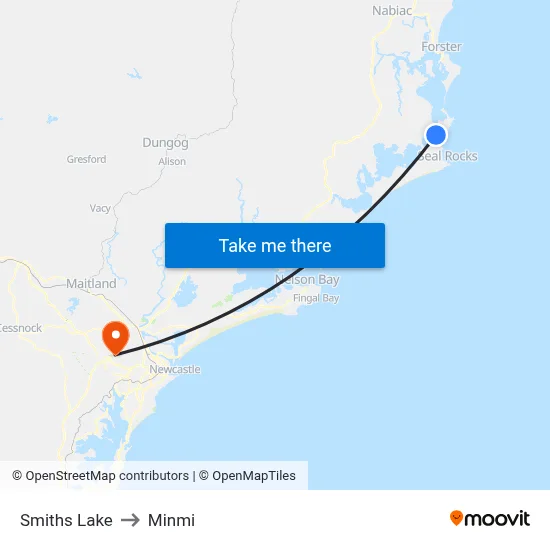 Smiths Lake to Minmi map