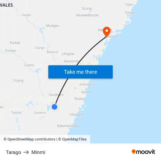 Tarago to Minmi map