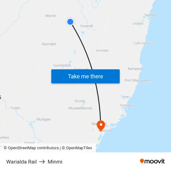 Warialda Rail to Minmi map
