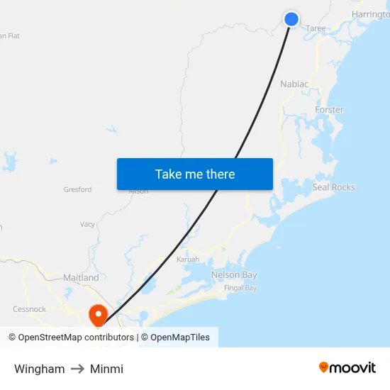 Wingham to Minmi map