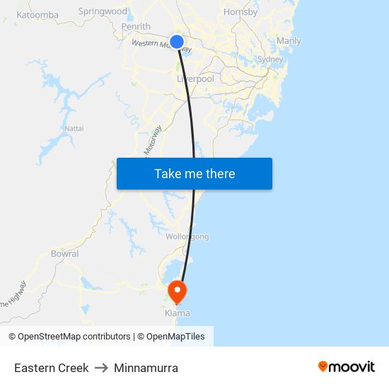 Eastern Creek to Minnamurra map