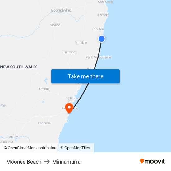 Moonee Beach to Minnamurra map