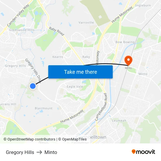 Gregory Hills to Minto map
