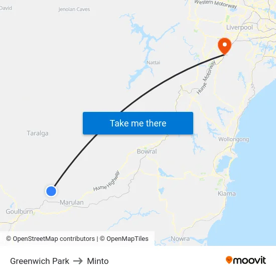 Greenwich Park to Minto map