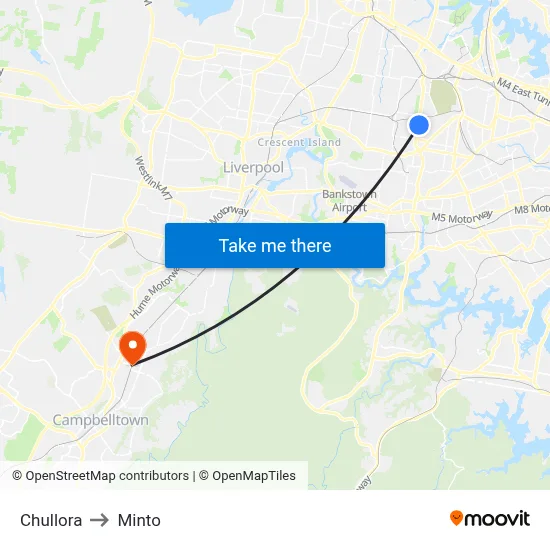 Chullora to Minto map