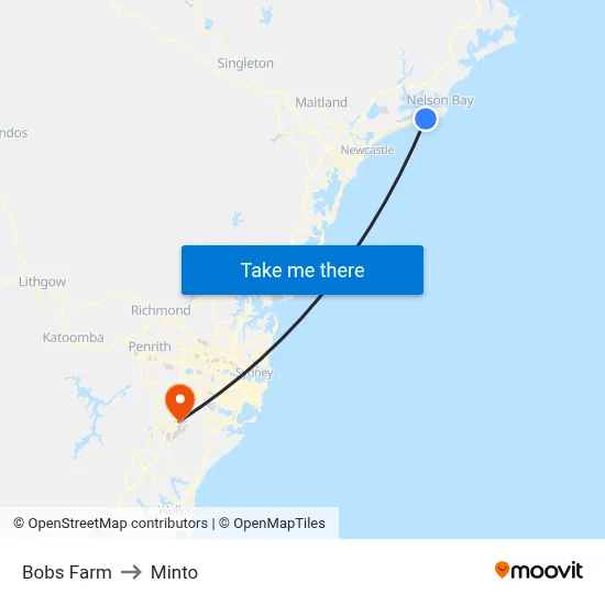Bobs Farm to Minto map
