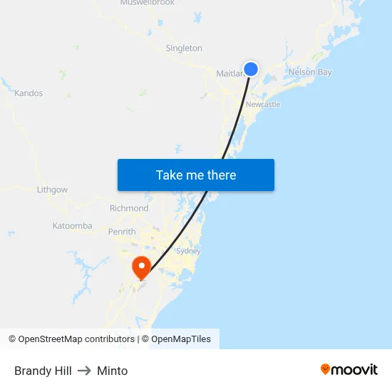 Brandy Hill to Minto map