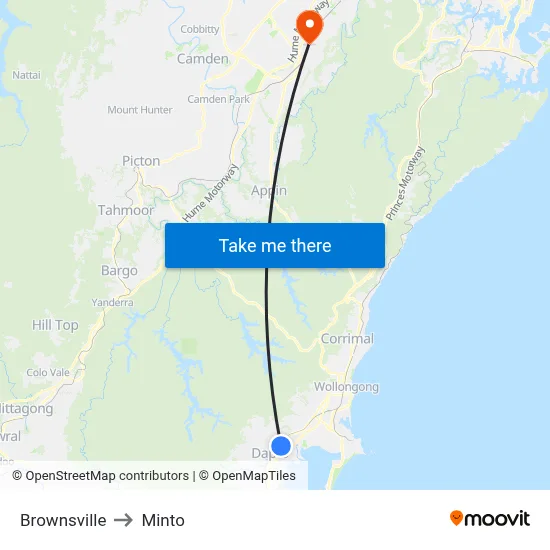 Brownsville to Minto map
