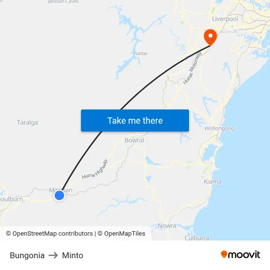 Bungonia to Minto map