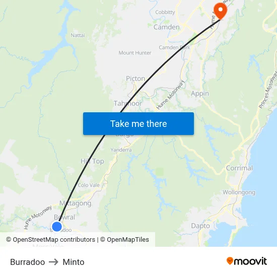 Burradoo to Minto map