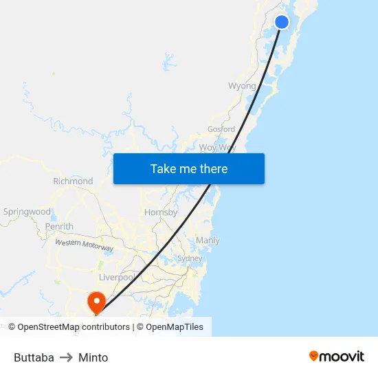 Buttaba to Minto map