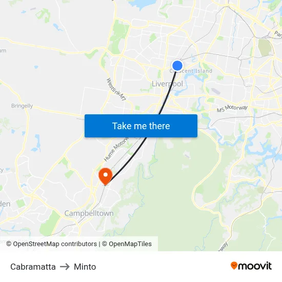 Cabramatta to Minto map