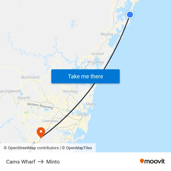 Cams Wharf to Minto map