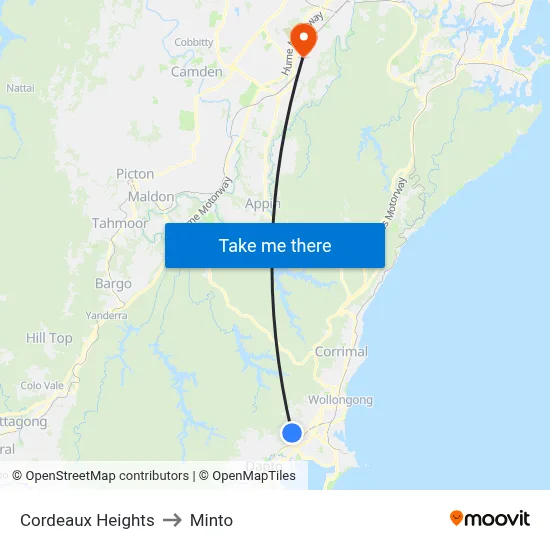Cordeaux Heights to Minto map