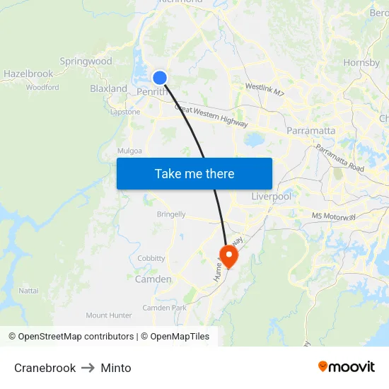 Cranebrook to Minto map