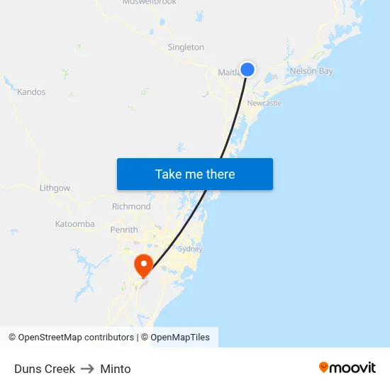Duns Creek to Minto map