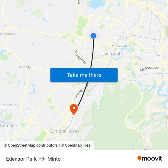 Edensor Park to Minto map