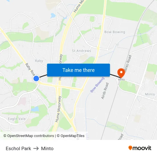 Eschol Park to Minto map