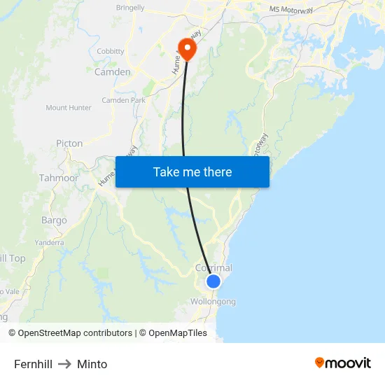Fernhill to Minto map