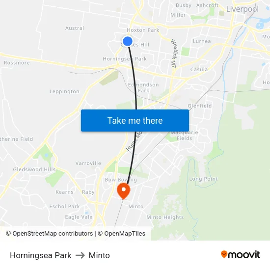 Horningsea Park to Minto map