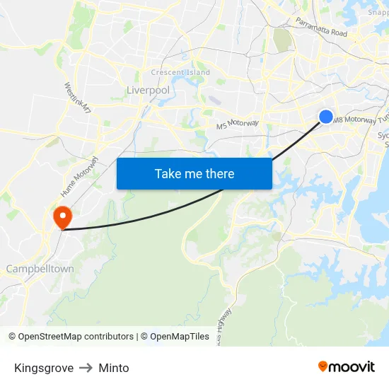 Kingsgrove to Minto map