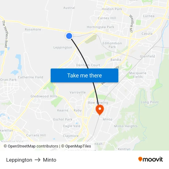 Leppington to Minto map
