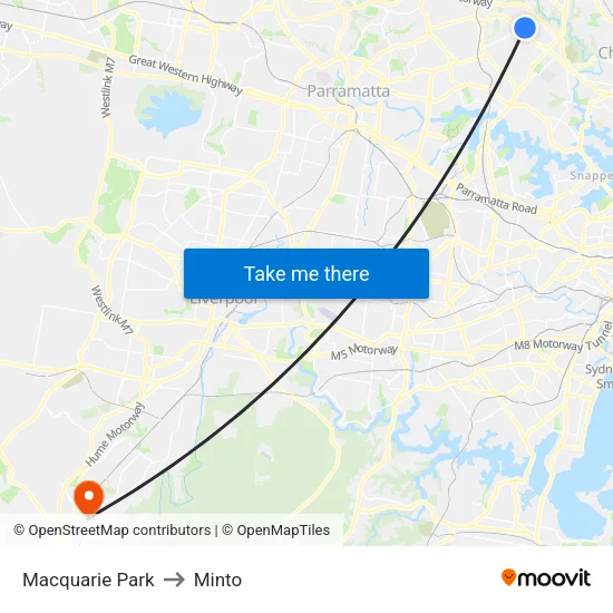 Macquarie Park to Minto map