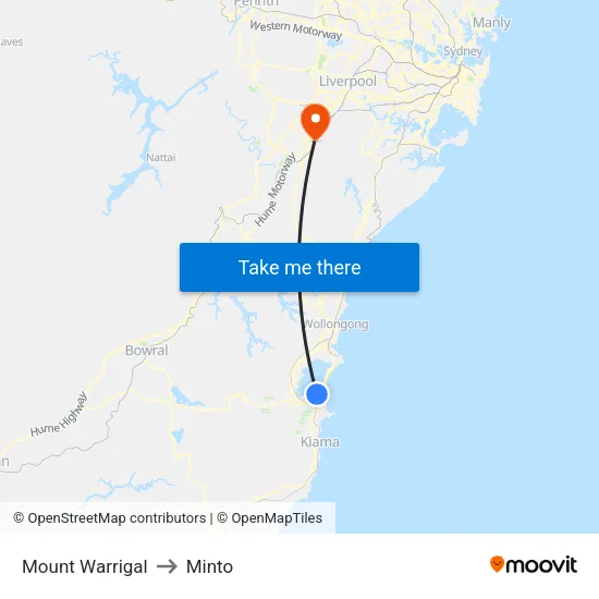 Mount Warrigal to Minto map