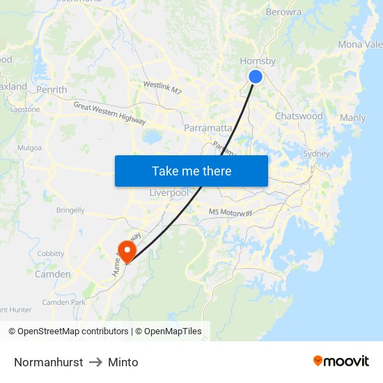 Normanhurst to Minto map