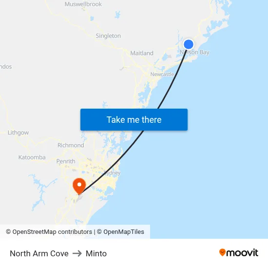North Arm Cove to Minto map