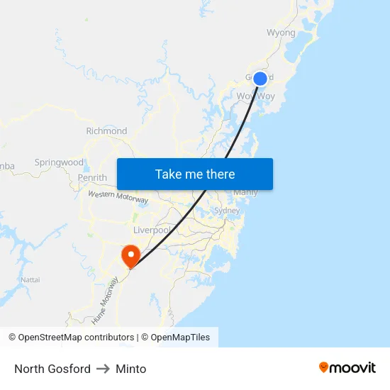 North Gosford to Minto map