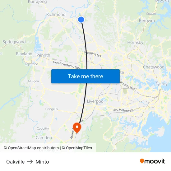 Oakville to Minto map